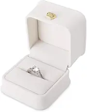 [Generic] Ring Box Couple Proposal PU Leather Ring Boxes Engagement Jewelry Gift Box Jewelry Display Case for Wedding Christmas Anniversary (White, One size)