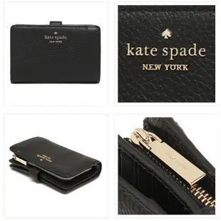 kate spade 立體黑桃雙層中夾 鵝卵石紋真皮皮革 皮夾 錢包 中夾 K10430 黑色(現貨)