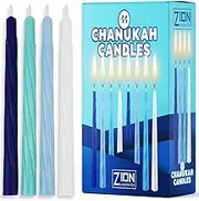 Hanukkah Menorah Candles Box of 44 Multi-Blue with Prayer Card - Spiral Style Quality Wax Chanukah Candles - Fits Most Menorahs – Enough for All 8 Nights - Bulk Hanukkah Candles by Zion Judaica