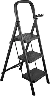 3 Step Ladder, Newisdomake 3 Step Ladder Folding Step Stool with Full Wrap Handgrip, Anti-Slip Wide Pedal, Large Non-Slip Feet, Sturdy Steel Ladder, Stepladder for Kitchen, Household & Office