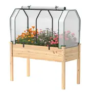 Costway Wooden Raised Garden Bed Elevated Planter Box Vegetables Flowers Herbs Greenhouse w/Cover