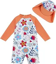 [upandfast] Baby/Toddler Girls Sunsuit Swimsuit with Snap Bottom UPF 50+ Infant One Piece Rashguard Swimwear