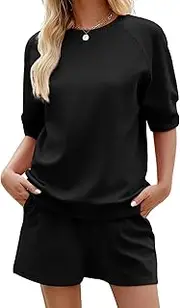 [KFUBUO] Women's 2 Piece Lounge Sets Summer Matching Outfits Short Sleeve and Shorts Sweatsuits