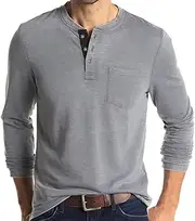 [Olidarua] Mens Casual Short Sleeve Henley Shirts Fashion Button T Shirts with Pocket