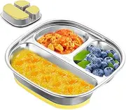 Stainless Steel Baby Plates with Suction - Divided Toddler Plates Stainless Steel - Non-Slip Unbreakable Dinnerware, Feeding Supplies Dishwasher Safe for Home School Canteen