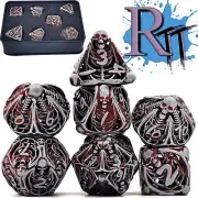 Hollow Silver Gray Blood Metal Skull Skeleton DND Dice Set Polyhedral RPG Game