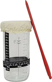 LKLKO Sourdough Starter Jar Baking Supplies Glass Kit, Sourdough Jar with Thermometer, Feeding Date Band, Silicone Scraper, Lid & Cloth Cover Sour Dough Starter Jars(1000ml)