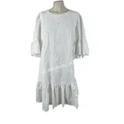 NWT BCBGMaxAzria White Open Back Eyelet Drop Waist Mini Dress with Bell Sleeves