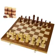 15" Wooden Chess & Checkers Set, 2 in 1 Board Games for Kids and Adults, with
