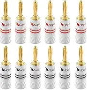 Nakamichi Excel Series 24k Gold Plated Banana Plug 12-18 AWG Gauge Size 4mm for Speakers Amplifier Hi-Fi AV Receiver Stereo Home Theatre Radio Audio Wire Cable Connector, 12 Pcs (6-Pairs)