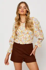 Print Peasant Blouse Long Sleeve - Size 14, Women's Bardot