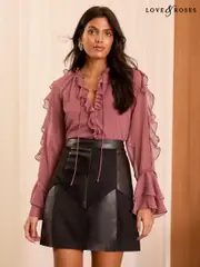 Love & Roses Black Faux Leather and Suedette Patch Mini Skirt (AD2048) | $68