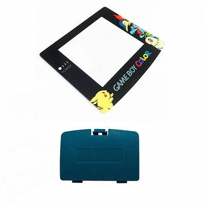 New TEAL Game Boy Color Battery Cover + Pokemon Chikorita Screen GBC