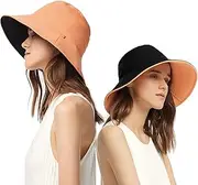 [OZ SMART SUN PROTECTION] Reversible Bucket Hat for Women, Silky Sun Hats for Summer/Spring, Wide Brim UPF 50 UV Protection Boonie with Chin Strap for Camping Fishing, Hiking, Sun Beach (Orange/Black)