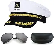 Yacht Captain Hat and Sunglasses with Case,Costume Accessory for Navy Masquerade Party,Marine Admiral Adjustable Hat Yacht Boat Ship Sailor Accessories Set