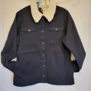 Hang Ten Womens XL Cotton Sherpa Lined Utility Jacket Black NWT