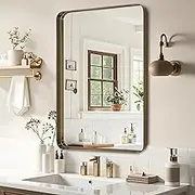 Fabuday Bathroom Mirror 36x24 Inch, Bronze Frame Rectangle Wall Mirror Over Sink - Rustic Vanity Mirror for Modern Farmhouse Decor, Heavy-Duty Hooks Included, Horizontal or Vertical Hanging