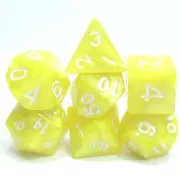 New 7 Piece Polyhedral Pearlescent Yellow Snow Dice Set With Bag D&D RPG