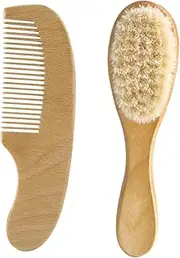 KOMBIUDA Natural Wool Baby Brush Wooden Comb Set Gentle Hair Care for Newborns Baby Grooming Kit