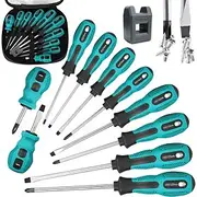 Magnetic Screwdriver Set 10 PCS,5 Phillips and 5 Flat Head Precision Screwdriver,Professional Cushion Grip and Non-Slip for Repair Home Improvement Craft,Green