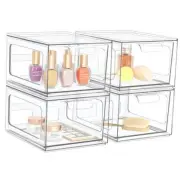 Pack Stackable Plastic Makeup Organizer Drawers, Acrylic Organizers, Clear 4