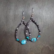 Southwest Turquoise Purple Violet Oyster Shell Sterling Heishi Hoop Earring #1