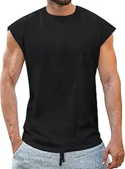[Generic] Long Sleeve Stretchy Shirt Men Tank Top Workout Muscle Cut Shirt Fitness Sleeveless Vest Loose Mens Athletic Top