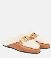 [Tod's] Tod's Catena shearling and leather mules AU 9.5 neutrals