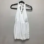 Leith Womens Romper Playsuit White Halter Surplice Neck Sleeveless Short S New