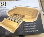 New large natural bamboo, cheeseboard and cutlery, set with slide out drawer ￼￼