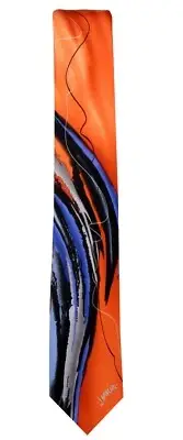 Men's Jerry Garcia Designer Abstract Necktie - Orange, Blue and Gray - NWT
