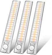 Under Cabinet Lighting 80 LED Closet Light, Motion Sensor Lights Indoor USB Rechargeable Dimmable Wireless Stick-on Night Light Bar for Kitchen, Wardrobe, Garage, Stairs, Bedroom (3 Packs)