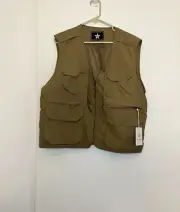 Flygo Men's Fishing Vest Cargo Vest Water Resistant 8 Pockets Breathable Khaki M
