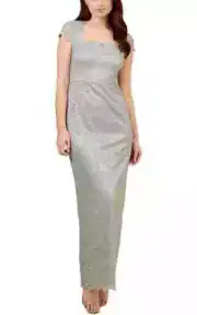 NWT Adrianna Papell Womens Cloudy Aqua Sequin Lace Evening Gown Size 2