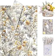 Floral Gift Wrapping Tissue Paper, 60 Sheets, 20 x 14 inches, Gray and Gold Wildflower Pattern