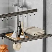 Uandhome Foldable Clothes Drying Rack,Wall Mounted Mesh Clothes Hanger Rack,Sweater Drying Rack with 8 Hooks, Laundry Drying Rack for Bathroom,Balcony,Wash Basins(Grey 60cm)