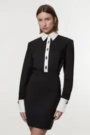 Petite Techno Cotton Woven Mini Dress With Gold Clasp