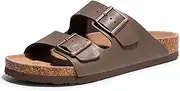 [FITORY] Mens Leather Sandals with Arch Support, Open Toe Slides Adjustable Buckles for Summer Size 7-13