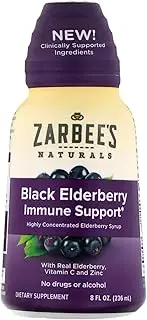 Zarbee's Naturals Black Elderberry Immune Support* Highly Concentrated Syrup with Real Elderberry, Vitamin C, & Zinc, 8 oz Bottle
