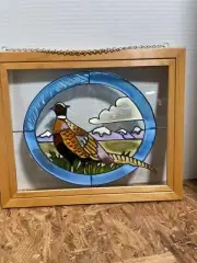 Open windows USA stained Glass Pheasant Sun catcher Window Wall Art framed