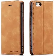 QLTYPRI iPhone 6 Plus 6S Plus Case, Premium PU Leather Cover TPU Bumper with Card Holder Kickstand Hidden Magnetic Adsorption Shockproof Flip Wallet Case for iPhone 6 Plus 6S Plus - Brown
