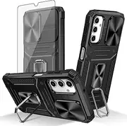 [Asuwish] Phone Case for Samsung Galaxy A14/M14 5G with Slide Camera Cover Tempered Glass Screen Protector Ring Holder Stand Rugged Slim Cell Protective Kickstand A 14 4G 14A 14M G5 Women Men Black
