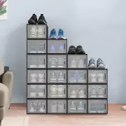 TAUS 18 PCS Shoe Box Storage Clear Organizer Stackable Sneaker Case Black