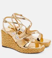[Jimmy Choo] Jimmy Choo Ayla metallic leather espadrille wedges AU 11 gold