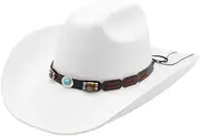[ZJSCNBE] Artificial Wool Western Cowboy Hats Fit for Men Women Vintage Wide Brim Felt Fedoras Hats Gentleman Jazz Hats Lady Cowgirl Dress Cap