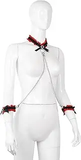 Sex Toys, BDSM Bondage Lace Bow Handcuffs Ankle Cuffs with Collar SM Restraints Sex Toys for Women Fetish Sex Game Sex Tools
