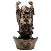 Happy Laughing Buddha on Nugget Buddhism Bronze Finish Statue Figurine New