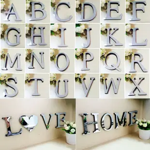 DIY鏡面英文字母組合牆貼 26個英文字母貼 3d立體自粘創意門牌 家居裝飾牆貼紙 亞克力鏡面