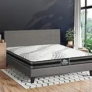Oikiture Doubel Bed Frame with Mattress Set Fabric Bed Base Bonnell Spring Bed Mattress Grey