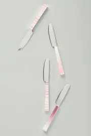 Anthropologie Spreaders LENOX Set/4 DOMINO Knives Pink Silver 6" Cheese NWT